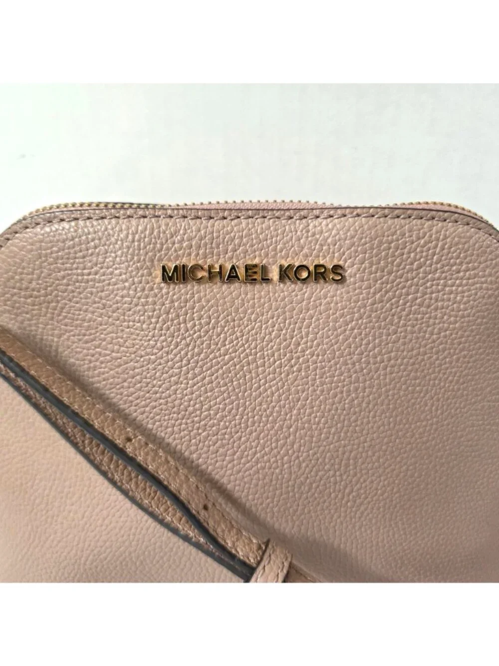 Michael Kors Purse Fawn Pink Tan Pebbled Leather Adele Dome Crossbody Preppy